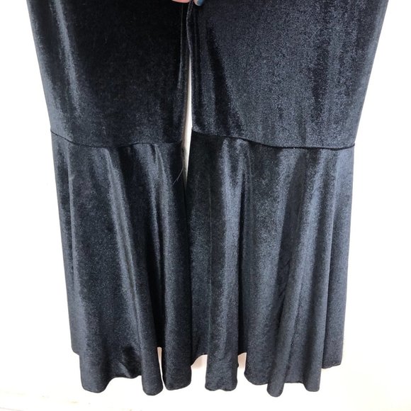MARIE NICOLE CLOTHING Black Crushed Velvet Flare Curtain Long Pants Size Large - Picture 7 of 11